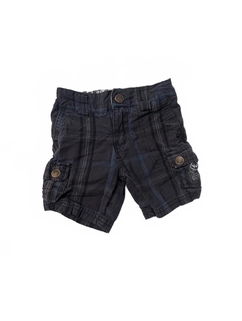 Shaun White Boys Plaid Cargo Shorts 12M Baby Dark Gray Elastic Waist Casual